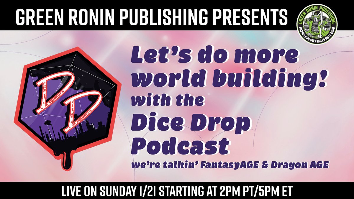 dice_drop's tweet photo. Join us today at 2pm PT/5pm ET for our world building stream on @GreenRoninPub channel! Help collaborate with us to create a world we are gunna play in for our next season! https://t.co/lCWdJDwgJv