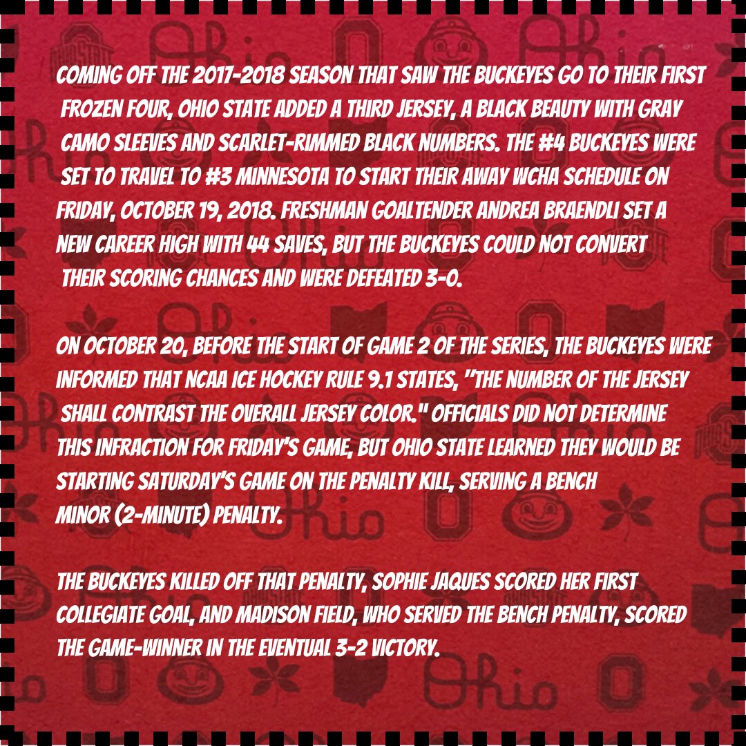 CellyClub's tweet photo. With The Buckeyes wearing their black jerseys yesterday in the 1-0 win over UMD, we thought we’d share a story about the birth of the black jersey. Read to the end because Coach Muzerall’s comments are nothing less than 🔥🔥🔥#gobucks #ohiostatewhky  #blackjerseys #hockeysweaters https://t.co/YidOaEQdVQ