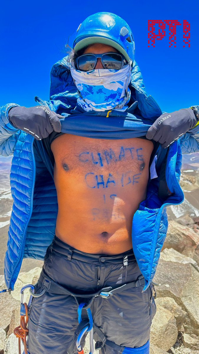 PTI_News's tweet photo. PHOTOS | Shaikh Hassan Khan, a Kerala government employee, has climbed Ojos Del Salado, the highest active volcano in the world situated on the Argentina-Chile border.