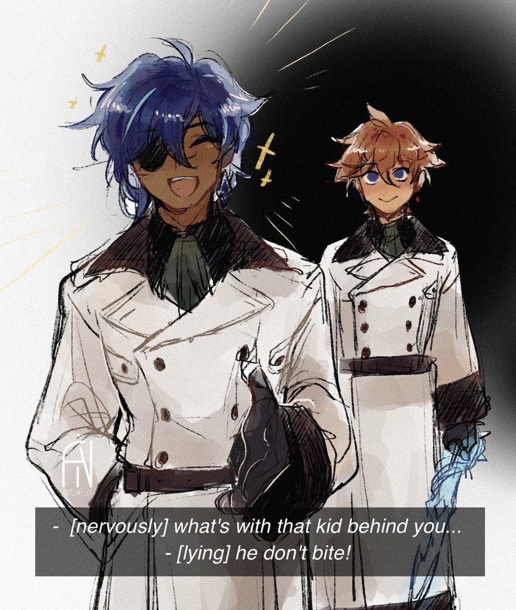 f_ai_n's tweet photo. (Fatui adopt Kaeya AU) Childe is learning self control! Be proud Kaeya! https://t.co/P7cHUpdeBR