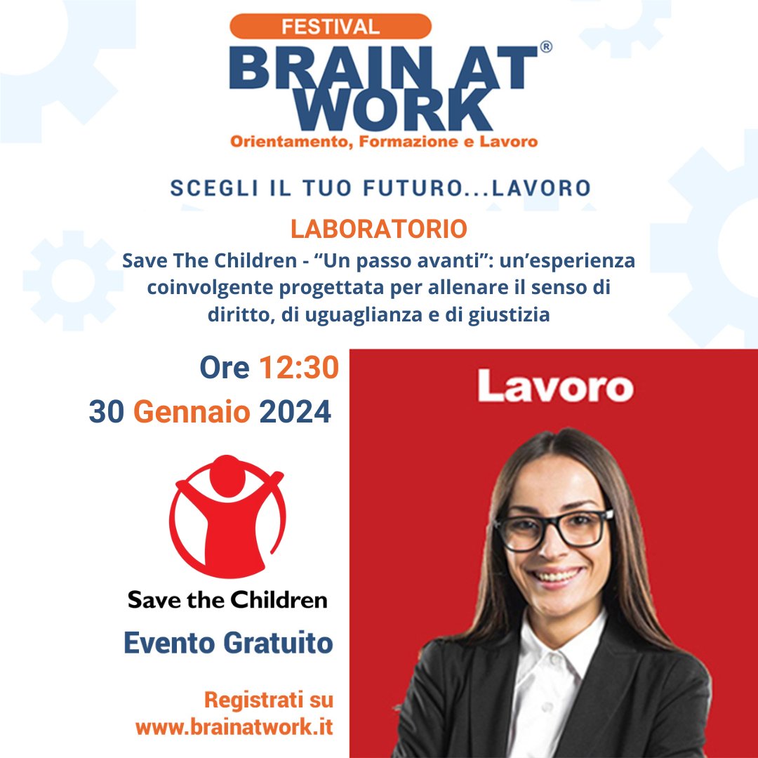 Al Festival Brain at Work interverrà <a href="/SaveChildrenIT/">Save the Children IT</a>  con il convegno interattivo: "Un Passo Avanti": il laboratorio progettato per sviluppare il senso di diritto, uguaglianza e giustizia.
brainatwork.it/news/save-the-…

#brainatwork30gennaio #FestivalBrainatWork #savethechildren