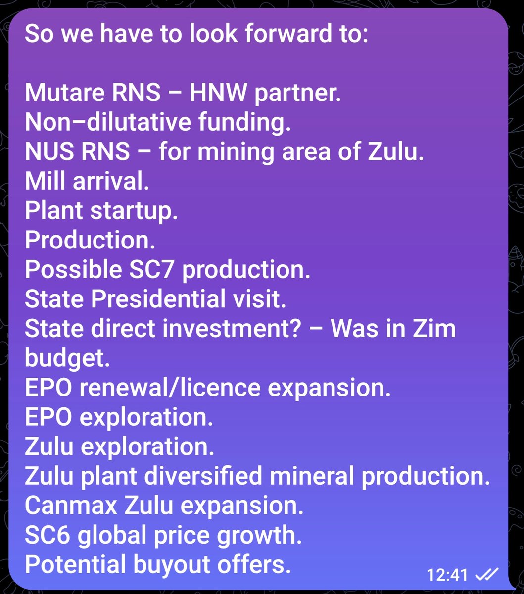 DeadEyeBeaky's tweet photo. #PREM #Lithium #Canmax #CATL
So of the list pictured below, within the next few weeks Prem investors can expect:
Potential non-dilutative funding.
Mutare JV RNS.
RUS/NUS RNS.
Mill arrival.
Plant startup & commissioning.
Commercial Production.
Canmax payment at mine gate.
π€ππ» https://t.co/t3dZ0BiUfw