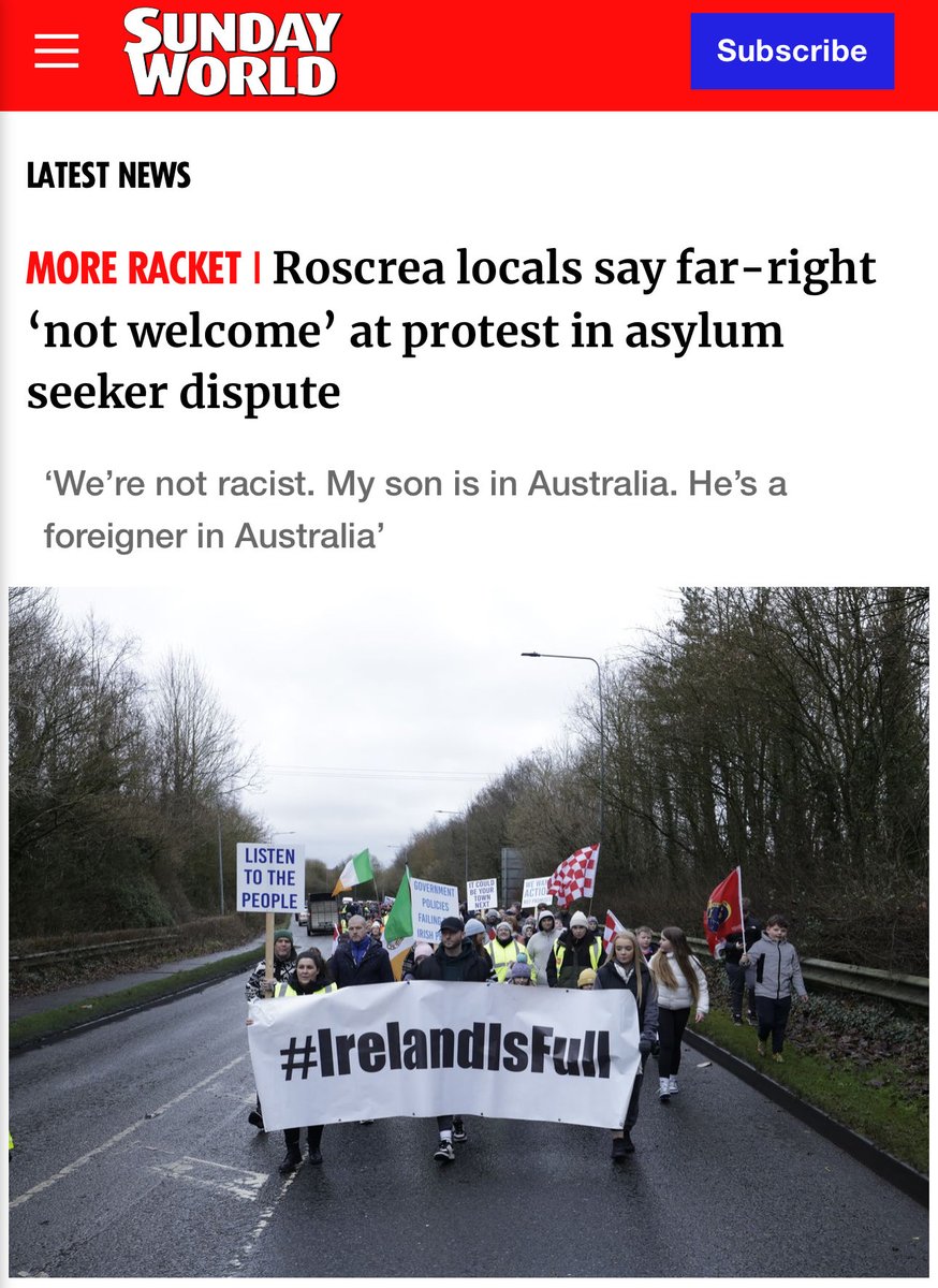 BurtchaellJohn's tweet photo. Attention #Roscrea. If you're marching behind an "Ireland is Full" banner then not only are you welcoming the #FarRight but you've also gone and joined their ranks. https://t.co/IdqkepV0AS