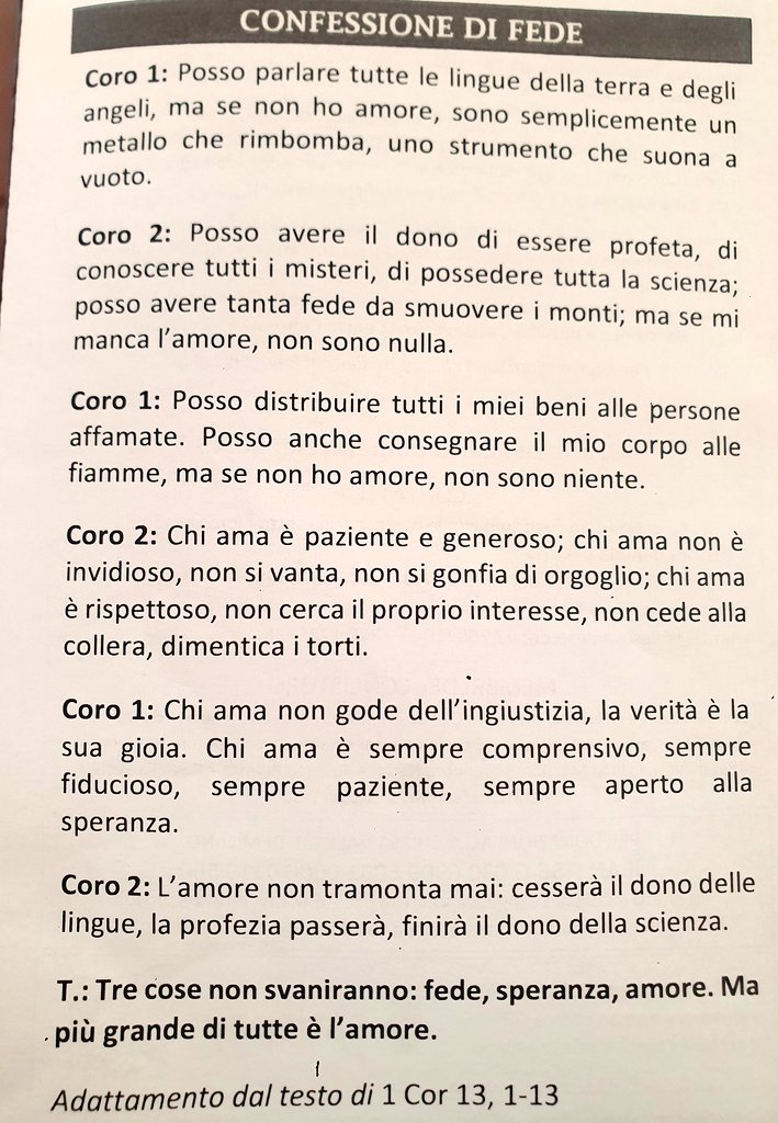 MilanoValdese's tweet photo. La confessione di #fede cristiana che abbiamo letto oggi a voce alta durante il culto domenicale della #SPUC, tratta da I Corinzi 13, 1-13 - il cosiddetto "inno all'#amore" - nella #chiesavaldese di Milano (il foglietto dell'ordine del culto nell'immagine): https://t.co/zFDavdE1t4