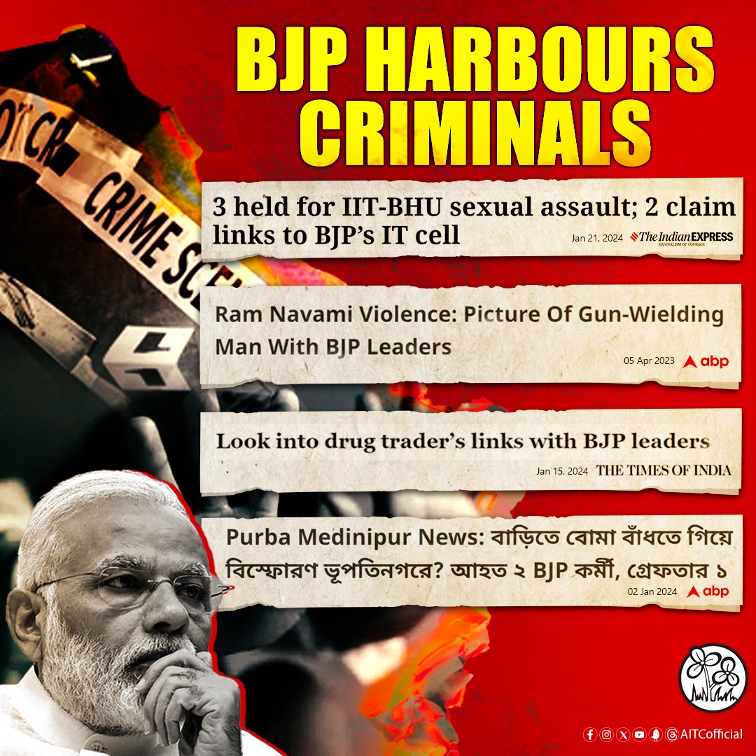 ItsYourDev's tweet photo. .@BJP4India is the haven for individuals with a criminal past, as seen in cases of IIT-BHU rapists.  .@SuvenduWB, @DrSukantaBJP, and @DilipGhoshBJP, can you clarify why your party is associated with individuals accused of violence, drug dealing and rape? https://t.co/pJ0l1U0S2Q