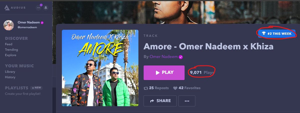OmerNadeem's tweet photo. New to the platform but my track managed to get more than 10k plays on @audius in just a few days. It was trending at number 2 yesterday. I hope they don’t play around with the algorithm like the other big players! Good going #Audius 
Check it out! https://t.co/wU80PscTWs https://t.co/63kjhZs8HZ