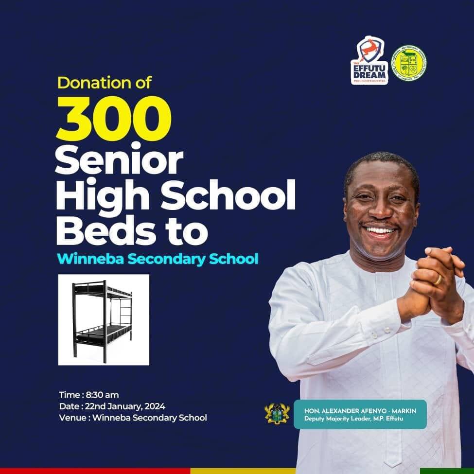 AfenyoMarkin's tweet photo. Happening tomorrow morning.
300 SHS  beds to serve 600 boarding students of Winneba Senior High School. https://t.co/4GMLwa5ePI