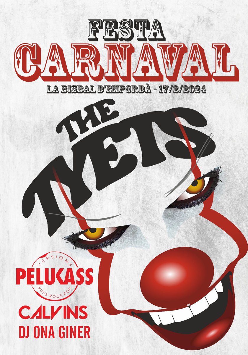 17 de Febrer a LA BISBAL D’EMPORDÀ, gran FESTA DE CARNAVAL amb <a href="/thetyets/">The Tyets ☕️ CAFÈ PELS MÉS CAFETEROS</a> <a href="/PELUK_ASS/">PELUKASS</a> <a href="/onaginerp/">Ona G. Puigdomènech</a> entrades a la venda a entradas.codetickets.com/entradas/festa…