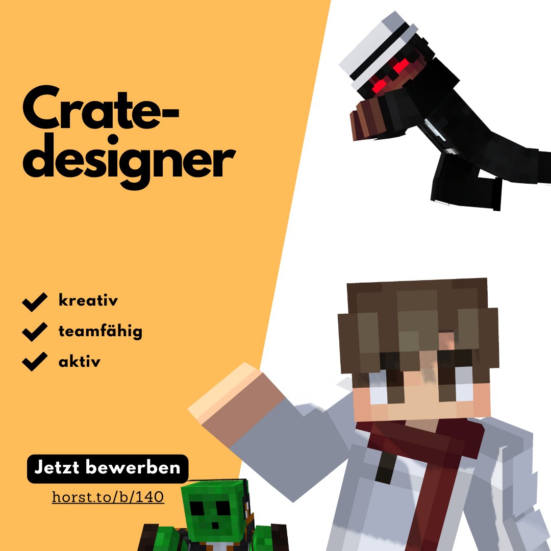 HorstBlocks's tweet image. Du bist kreativ und hast Ideen für Crates? Super!
Genau das suchen wir!

Bewirb dich noch heute unter: horst.to/b/140 🤪

#minecraft #horstblocks #citybuild #content #designer #crate #team #creativ