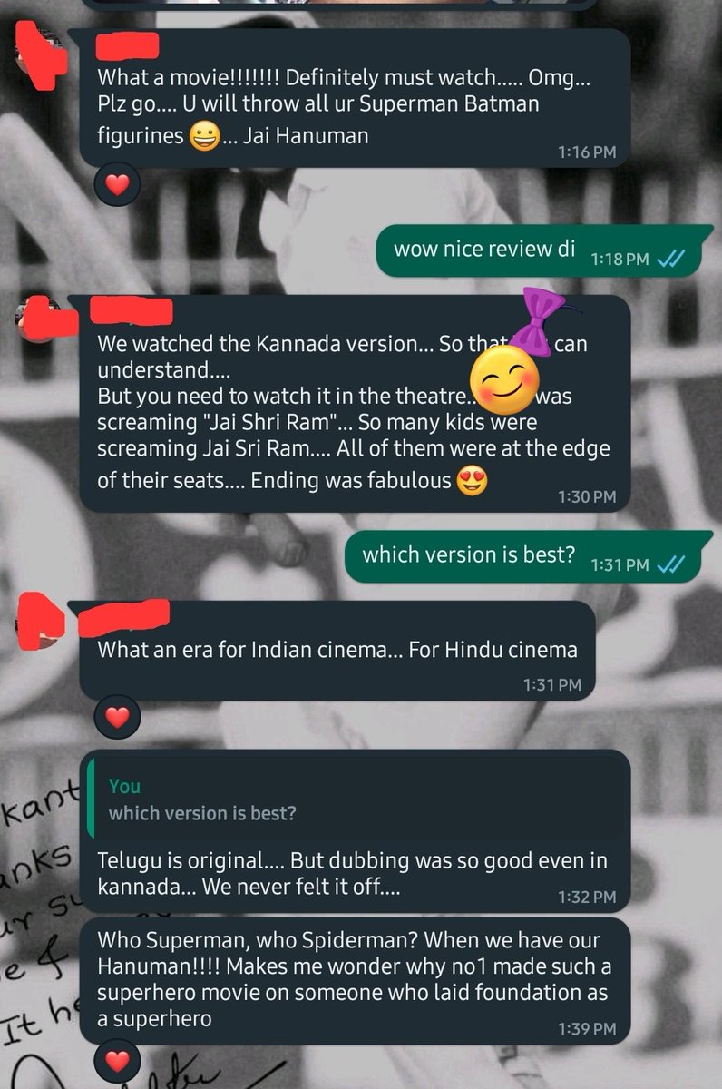 sk_2386's tweet photo. This conversation with my sis pushed me to book tickets for #Hanuman movie
"What an era for Hindu Cinema"
#HanumanEverywhere #JaiHanuman #HanumanReview
My sis is 🤗🚩🥹🫶🏼😇❤️ #Sanatani
#JaiShreeRam https://t.co/M3vgS8Ou2W