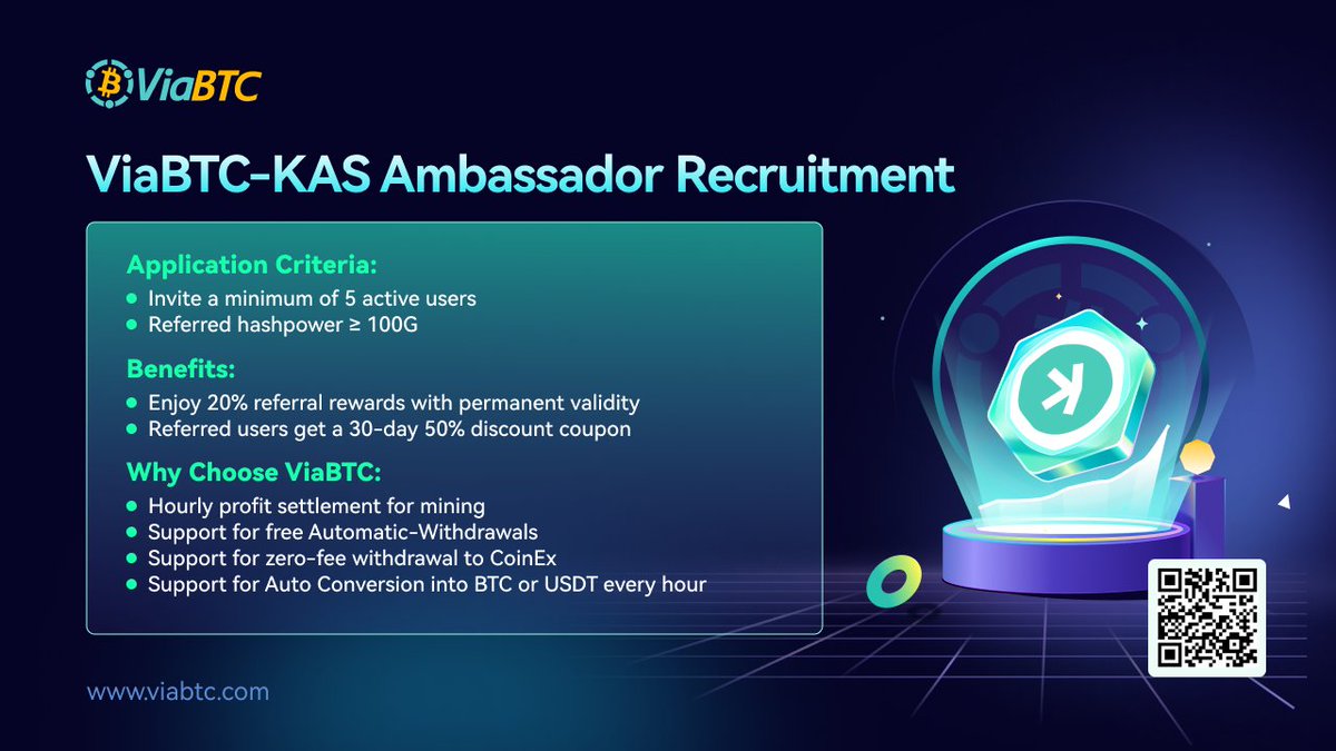 ViaBTC's tweet photo. Step into the World of #Crypto as a ViaBTC-$KAS Ambassador! 🌟
👀 Check out our application criteria and discover the reasons to choose #ViaBTC. Embrace the role of an ambassador and enjoy a lifelong 20% referral #reward!
#ViaBTCKAS #CryptoAmbassador #referral https://t.co/oTXoS9yRnR