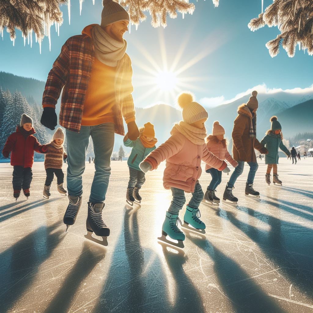 Daily Bing create.

"ice skating at winter lake. Kids and adults. sunshine.
#bingcreate #AIArtGallery #aipicture