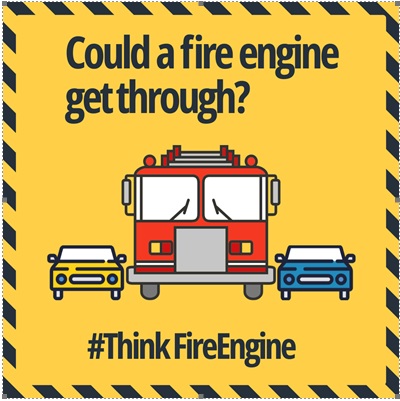🚗 Kick a bad habit this January &amp; fix your parking! 
🚒 Remember that fire engines need at least two cars’ width to get through. 
🤔 Think, 'Could a fire engine fit past?' 
❗ Seconds spent trying to squeeze past can slow down our response to an emergency, so #ThinkFireEngine!
