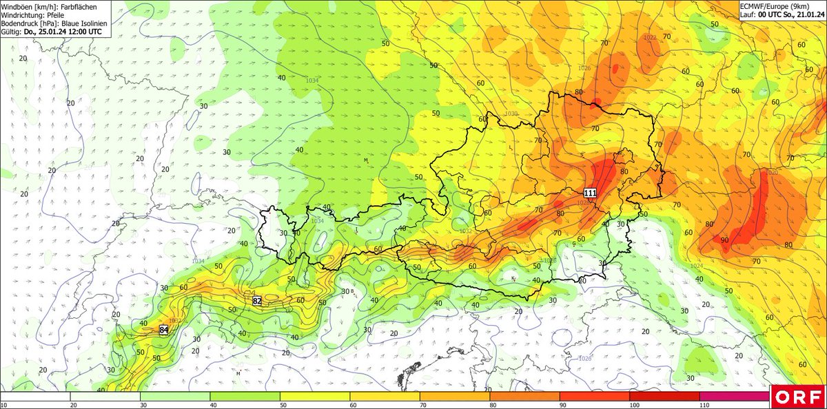 VORWARNUNG! Von Mittwoch Mittag bis Donnerstag Mittag erwarten wir ein ungewöhnlich kräftiges Sturmereignis! Details finden Sie laufend und aktuell auf wetter.orf.at !