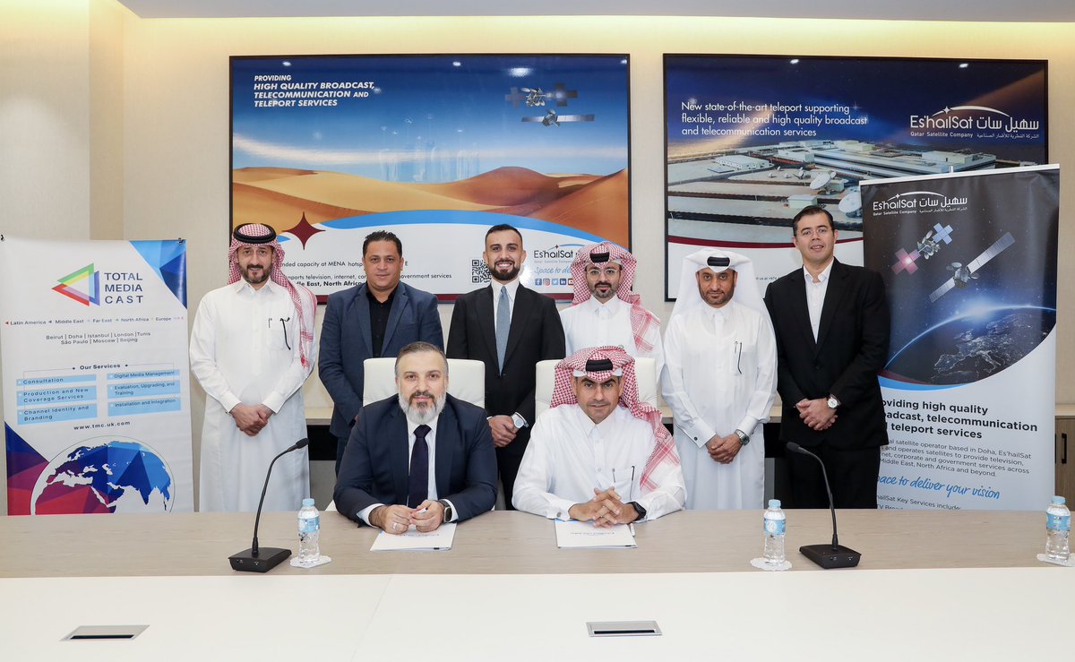 eshailsat's tweet photo. Es’hailSat is proud to announce the partnership with Total Media Cast (TMC) to be able to provide Digital Satellite News Gathering Services (DSNG) and Outdoor Broadcast Van (OBVAN) services in Qatar and across Middle East and North Africa (MENA). https://t.co/9tkyHk6mr8