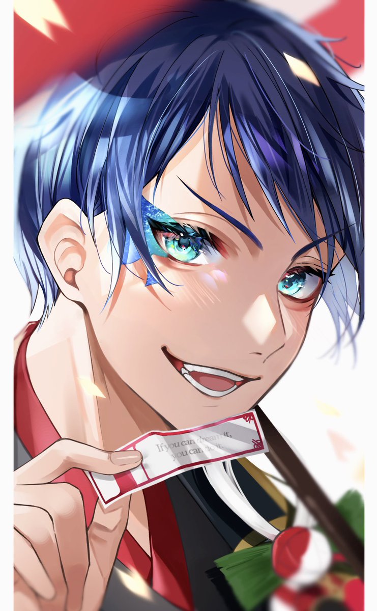 1boy male focus blue hair solo blue eyes looking at viewer open mouth  illustration images