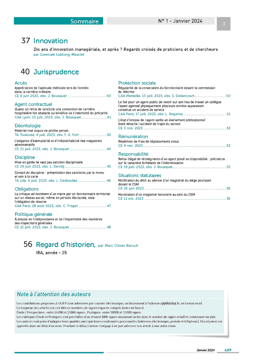 🔔Le numéro de janvier de l’AJFP est disponible sur Dalloz Revues▶️ bit.ly/DR-AJFP et sur dalloz.fr▶️ bit.ly/DZ-AJFP et d’ici quelques jours dans les boîtes aux lettres
avec un numéro consacré au 40e anniversaire de la #FPT
Bonne lecture !