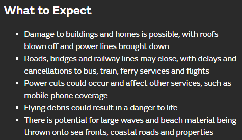 metofficeScot's tweet photo. It's important to note that the Amber Wind Warning for Scotland is highlighting the potential for high impacts. These include - https://t.co/0InRJwJyiU