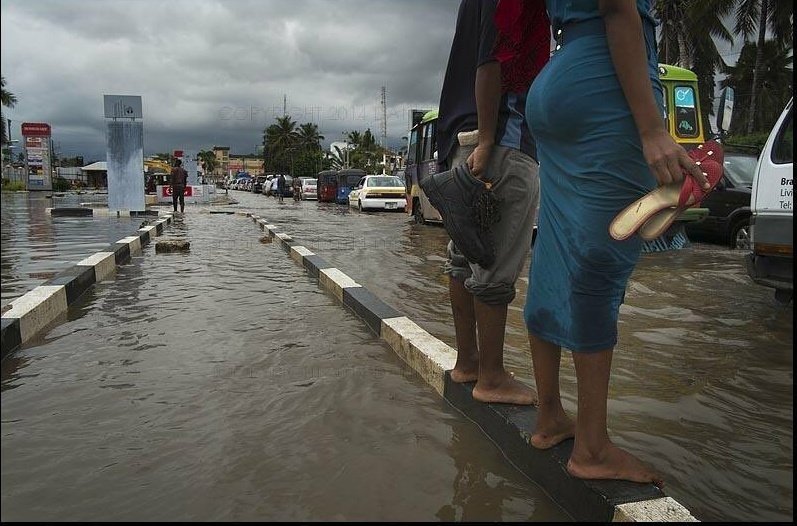 Floods make roads unpassable in Dar es salaam, Tanzania.