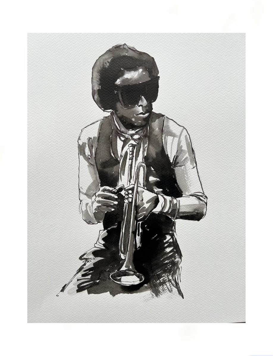 3 Miles Davis pen and ink paintings.