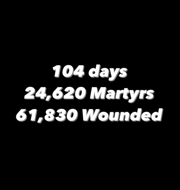 itshaniaarshad's tweet photo. For more than100 days,bombs haven't stopped falling, and Palestinians are suffering.We've seen enough. Stop this now! Enough is Enough.We need a ceasefire.Think about those numbers and do something!🇵🇸#PlanC
#planecrash #muslimidentity  #Islamabad #Russian #Netanyahu @UN @OIC_OCI https://t.co/U0eY6GALSU
