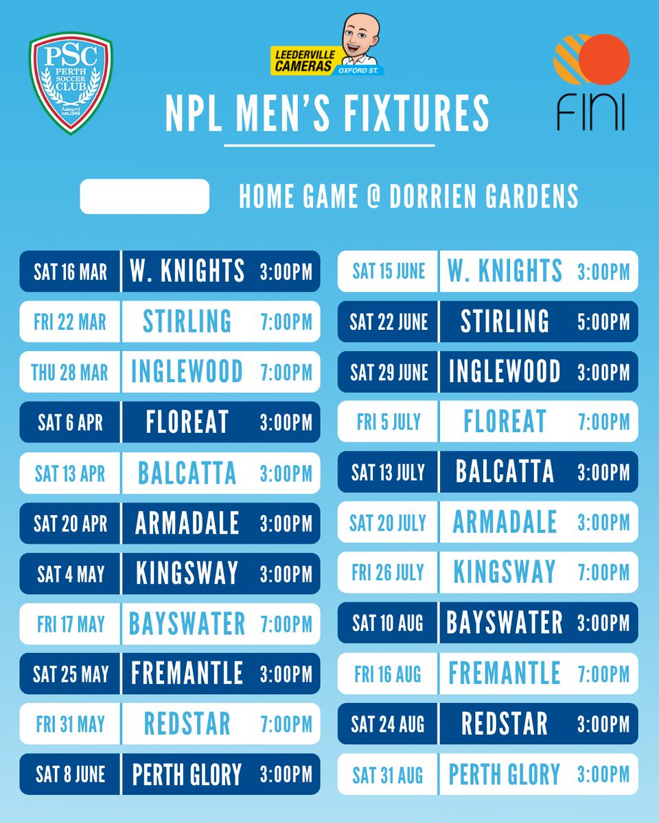 Bringing Friday night football to Dorrien Gardens in 2024!

Our 2024 men's campaign kicks off on March 16th with an away fixture against Western Knights

Our first home game against Stirling will also be the first of SIX friday night games at Dorrien Gardens this year