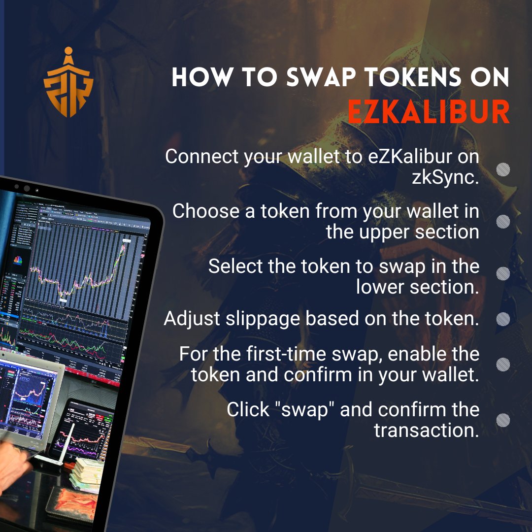 Erasthegreat_'s tweet photo. Using @zkaliburDEX you enjoy:
-Total control
-Secure access & swift recovery
-Set limits for better control
๐๐ฑ๐๐ก๐๐ง๐ ๐ ๐๐จ๐ค๐๐ง๐ฌ ๐จ๐ง #eZKalibur
Swap of tokens effortlessly made on eZKalibur by following these steps:๐ https://t.co/FEeMDnBQWc