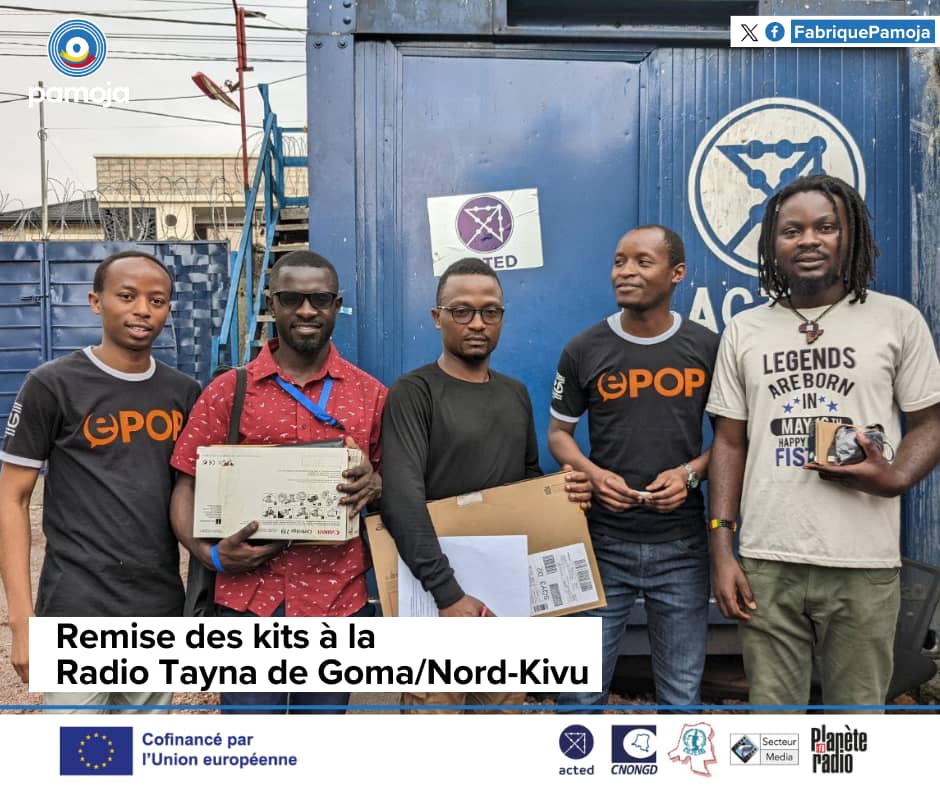 FabriquePamoja's tweet photo. Projet #PAMOJA-RDC : La @radiotayna émettant à #Goma au #NordKivu a également réceptionné ses matériels de production ce mercredi 24/01 à la base de @Acted https://t.co/I752tT1mY0
