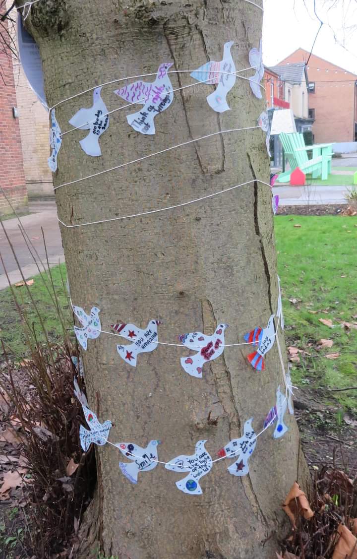 This lovely Tree of Hope can be found outside Our Lady of Lourdes and St Peter Chanel on Cottingham Road. It was decorated by the St Augustine's Brownies, who made their doves from milk bottles.

For a full list of Trees and locations, see osiioc.wordpress.com/trees-of-hope