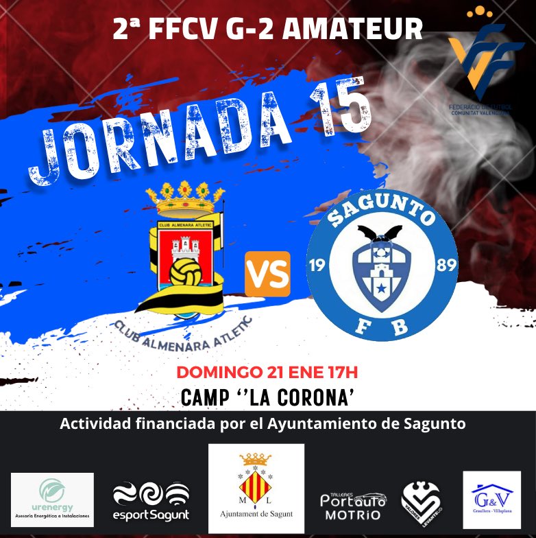 🚨MATCH DAY | 🛡️⚔️

<a href="/ClubAlmenaraAT/">Club Almenara AT</a> 🆚 <a href="/Sagunto_FB/">Sagunto FB Oficial ⚽️🐸</a> 

⏰17h 
🏟️ ‘La Corona’ 
🗓️J.15

#adnsaguntofb