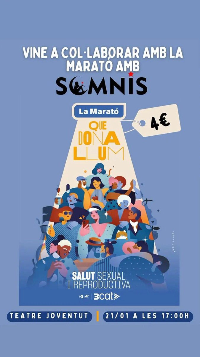 SOMNIS (@somnis_arts) on Twitter photo Avui fem el XX Festival SOMNIS per la Marató de TV3.
Una mostra de Teatre i ball, i una oportunitat solidària de relació entre totes les persones que formem Somnis.
I que els vostres Somnis es facin realitat...
#Somnis20anys
<a href="/LHCultura/">Cultura L'H</a> Avui fem el XX Festival SOMNIS per la Marató de TV3.
Una mostra de Teatre i ball, i una oportunitat solidària de relació entre totes les persones que formem Somnis.
I que els vostres Somnis es facin realitat...
#Somnis20anys
<a href="/LHCultura/">Cultura L'H</a>