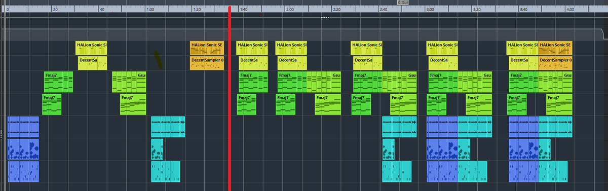 RabMusicLab's tweet image. 1/2 The #DisquietJunto project of this week inspired me to create a musical jigsaw puzzle!
I cut up a short section of one of my tracks in two dimensions - time and sounds - and created 6 puzzle pieces (left side of the red line).
Then I assembled the puzzle piece by piece...