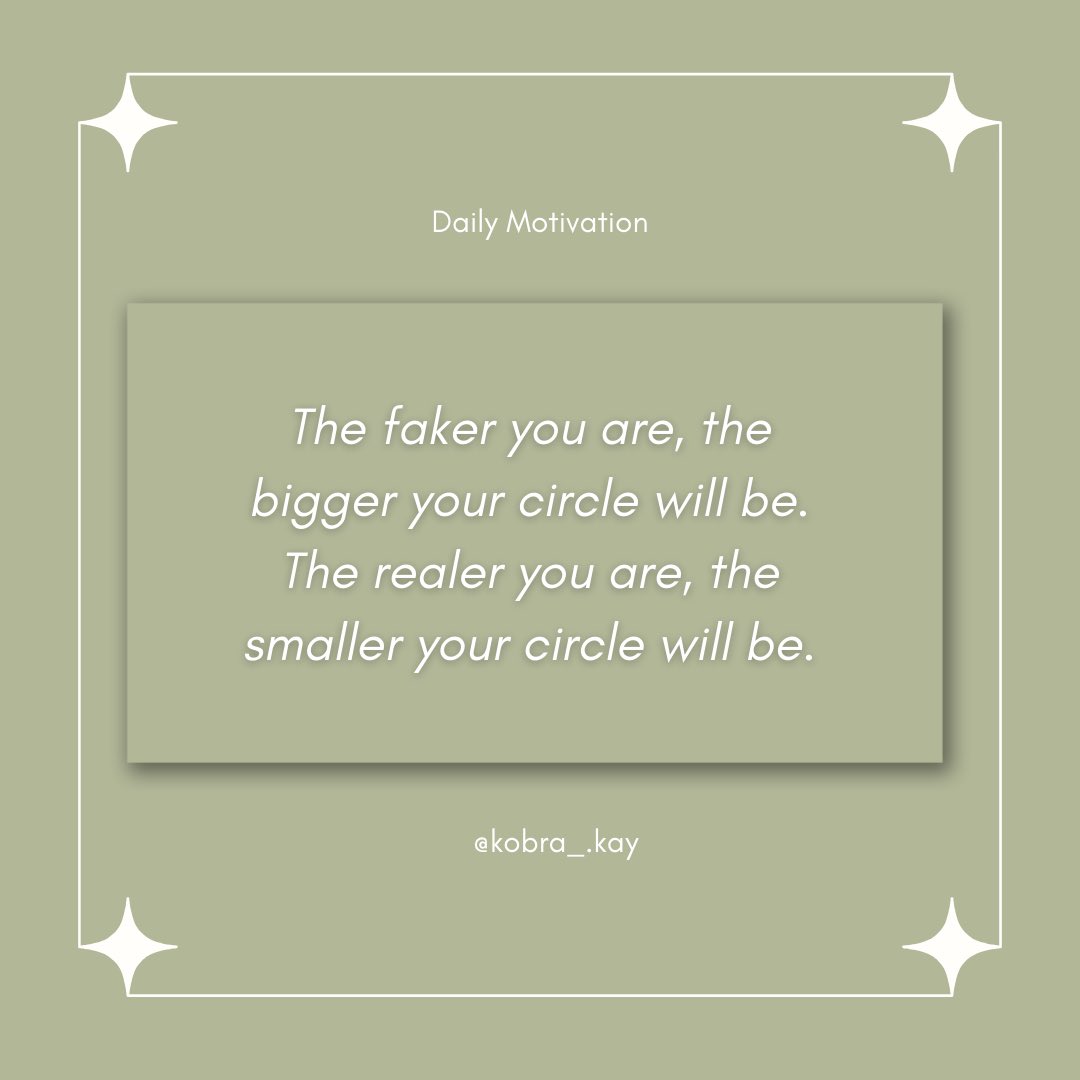 Je mehr du Fake bist, desto größer wird dein Kreis. Je mehr du real bist, desto kleiner wird dein Kreis. 

#mentalhealthrecovery #supportmentalhealth