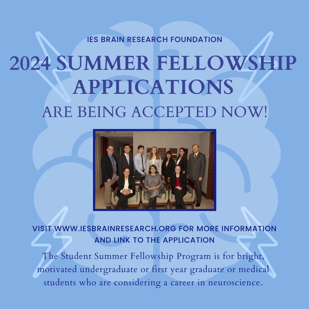 IESBrain's tweet photo. 2024 Summer Neuroscience Fellowship applications must be mailed  by March 20th. Selected bright, motivated undergrad &amp; 1st year grad or med students interested in neuroscience will be mentored by an outstanding neuroscientist head of a top-notch lab. https://t.co/xEhf4kbo9u https://t.co/4S21HVmwIr