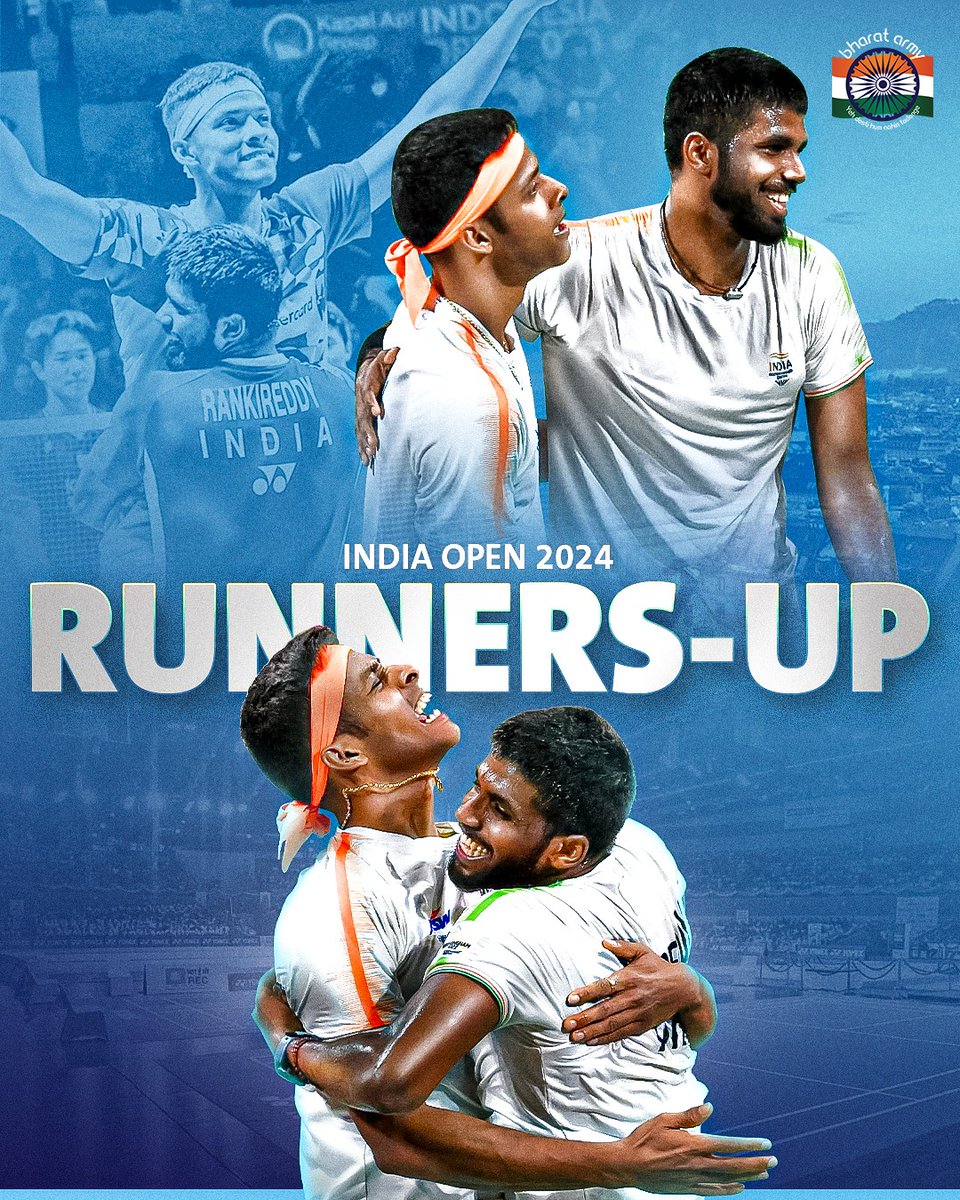 thebharatarmy's tweet image. 🇮🇳🏸 From one podium to another! Satwik &amp;amp; Chirag clinched the runners-up spot at the India Open 2024 in the Men's Doubles. 

🫡 This marks the second title for the duo in the current month.

📷 Getty • #SatwikRankireddy #ChiragShetty #YonexSunriseIndiaOpen2024 #IndiaontheRise