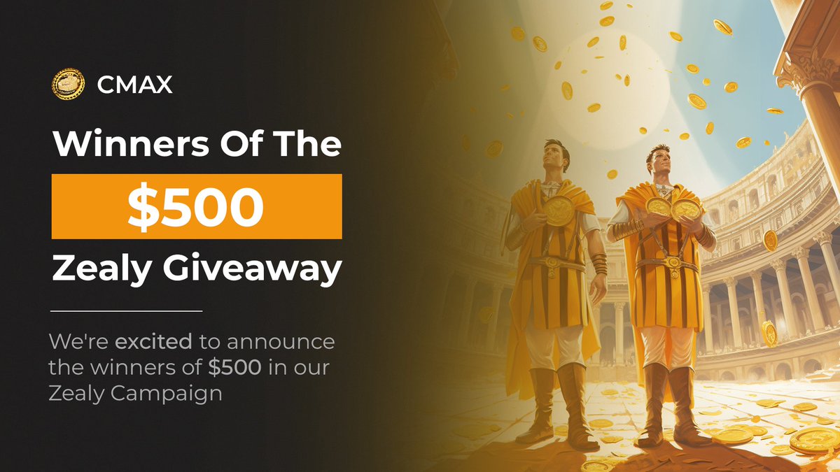 CMAX_Coliseum's tweet photo. 📢 We are excited to announce the winners of our $500 Zealy Campaign!

💸 20 winners will receive their rewards in the next 2-3 days

✨ Wait, that's not all! We'll giveaway an additional $500 to attendees of our AMA session, which will be announced in the next post, stay tuned! https://t.co/vQ6IIehK4G