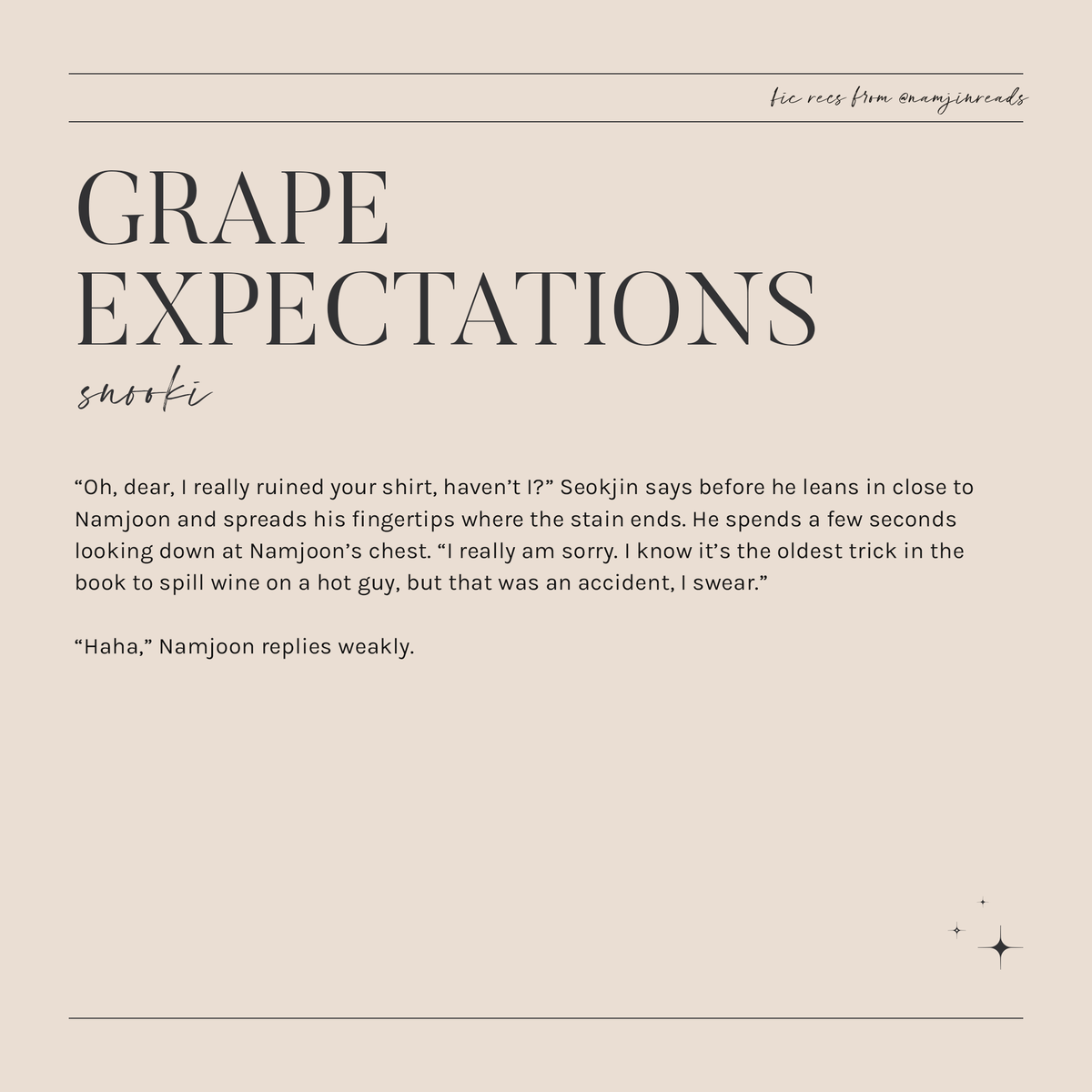 grape expectations
✎ snooki (<a href="/kum_namjoon/">namjoon said fuck</a>)
❝ 2k
⚐ mature
archiveofourown.org/works/28466769