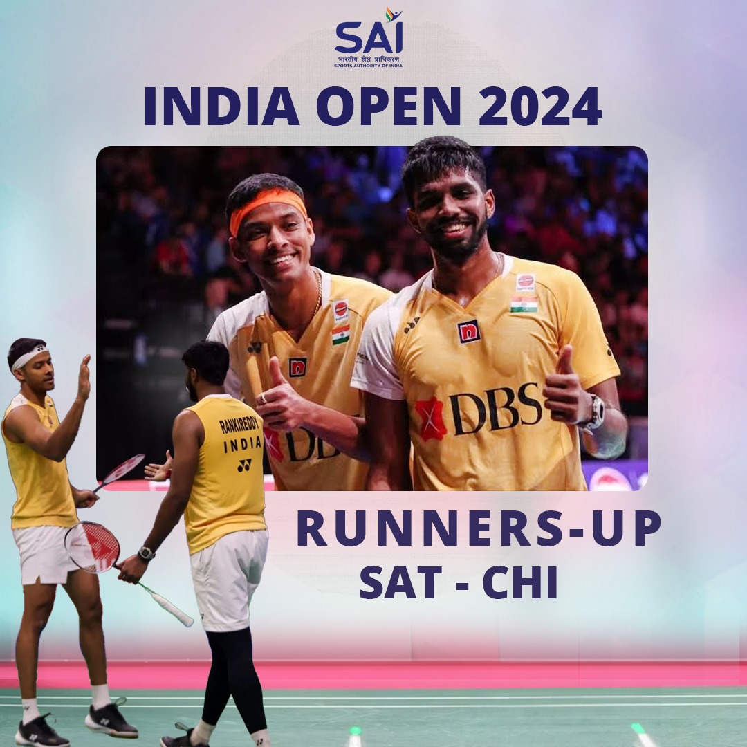 🏸 Unbelievable Action! Our #TOPScheme shuttlers Satwik & Chirag 🇮🇳 showcased sheer brilliance but lost a close battle to end as Runners-up of #IndiaOpen750. Engaging in an electrifying battle against Korean aces S.J. Seo and M.H. Kang, the boys gave it their all! A thrilling