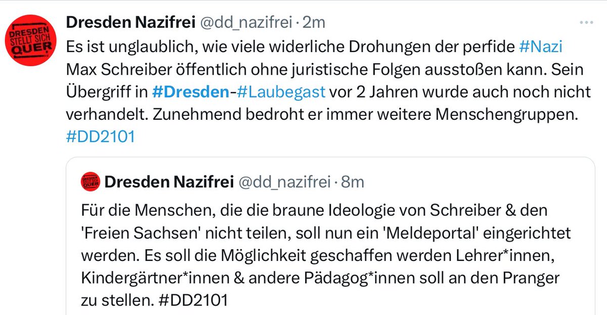 Volkskorrespdt's tweet photo. In  #Dresden ereifert sich „Nazifrei“ plötzlich über Meldeportale - waren die nicht eine Links-grüne Erfindung? #dd2101 https://t.co/iM0UuSmDDW