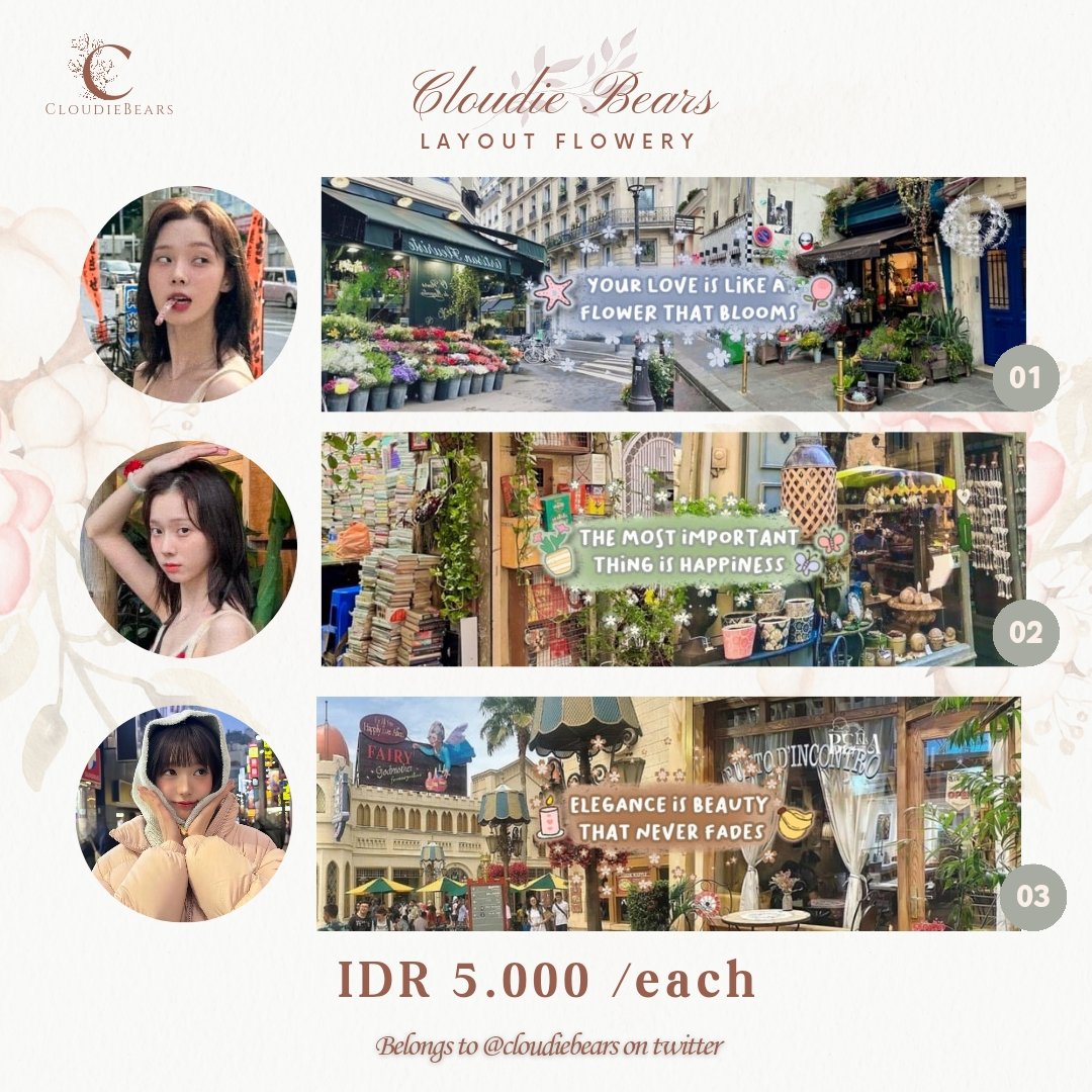 cloudiebears's tweet photo. Any retweets are appreciated! 💐

Halo teman-teman! Aku punya ready stock layout flowery dengan harga IDR 5.000/each get ava 2 JPNG and get header polosan. Payment-nya bisa via All E-wallet/Qris. Silahkan DM aku jika kalian berminat ya, terima kasih! ♡

#zonauang https://t.co/nkel75IaDb