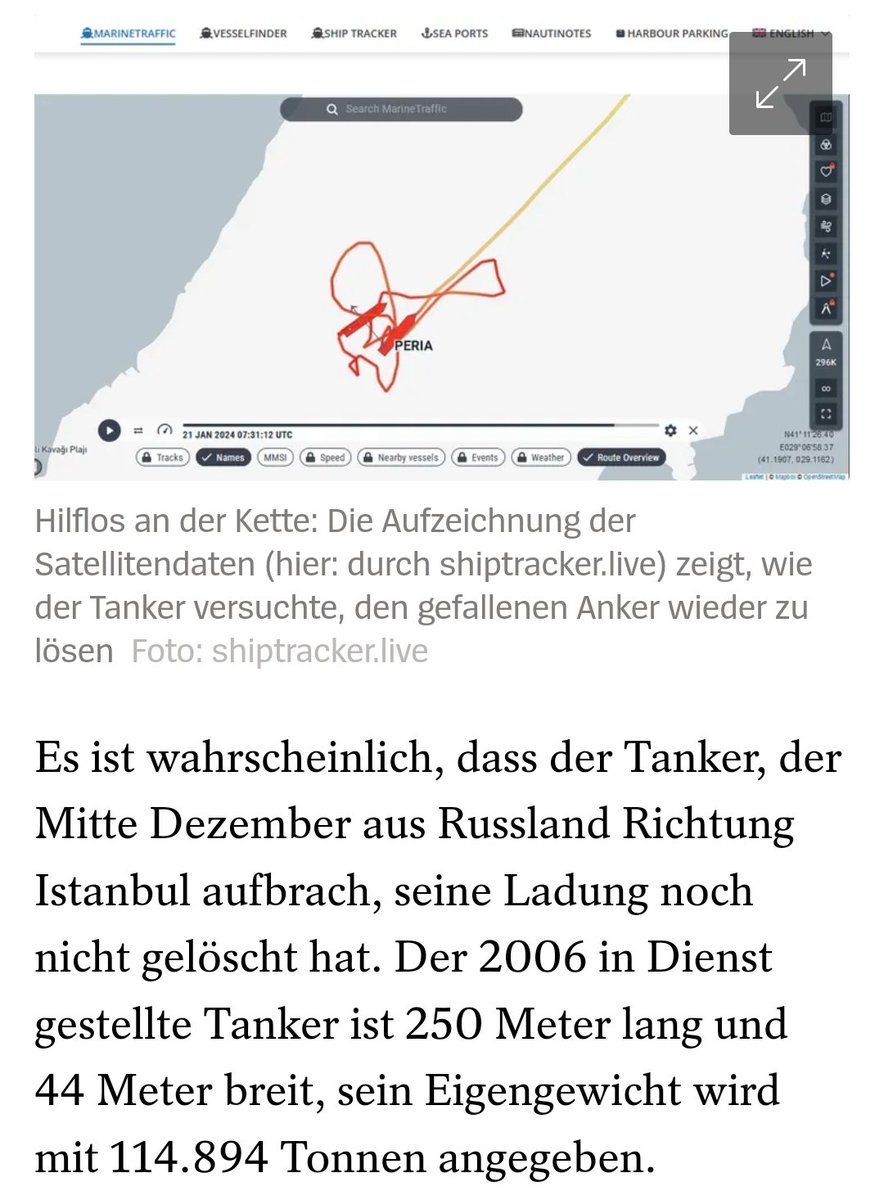 Ruzzischer Öltanker! Auf dem Weg nach Istanbul! Defekt!
Besser das.