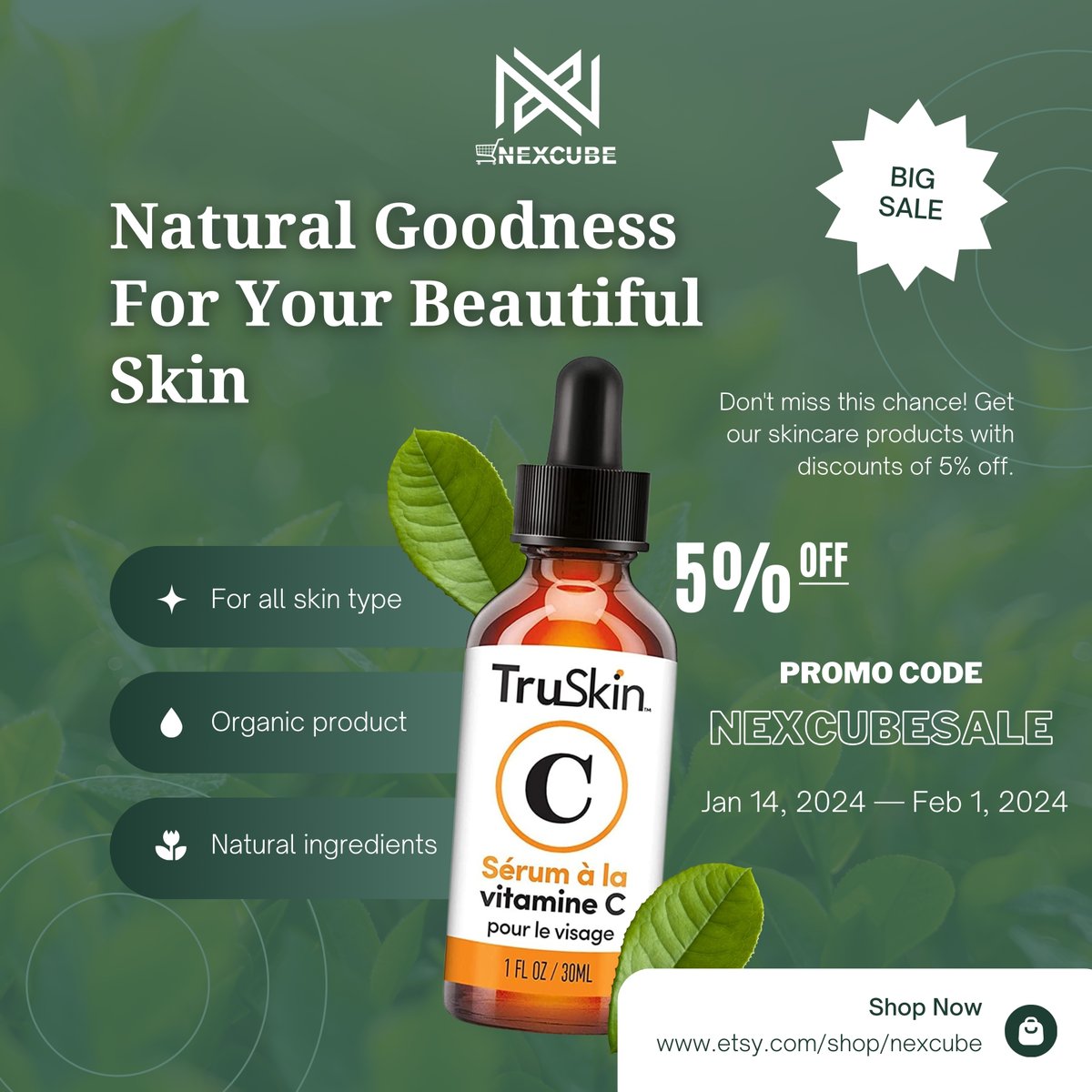SmudgeSticksCal's tweet photo. 5% off on TruSkin Beauty Essentials! ✨ Use code: [NEXCUBESALE]

Etsy Shop 👉 https://t.co/Q6ovdALBd0

#etsy #etsyfind #etsyshop #nexcubeshop #SkincareSale #BeautyDeals #GlowingSkin #NaturalBeauty #SkincareRoutine #BeautyEssentials #RadiantComplexion #SkinCareMagic #HealthySkin https://t.co/Zqhq0C3M5F