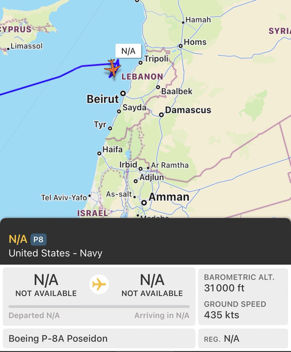 🇺🇸 FORTE10 • RQ-4B Drone heading to Yemen
🇺🇸 P8 Poseidon active on Lebanon
🇮🇱 IRON • GLF5 Nachshon Oron Spy Plane
🇮🇱 4XNBB • IAI Super Heron recon drone