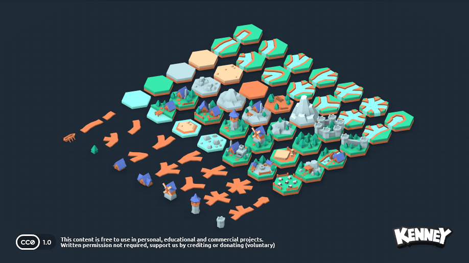 KenneyNL's tweet photo. The Hexagon Kit will be updated either Monday or Tuesday. The update will add several tiles, improve models, change to single texture map and color variations (winter, autumn)!

Current one released back in 2020; https://t.co/ZYuRJdGRWy https://t.co/rBRWY7fViq