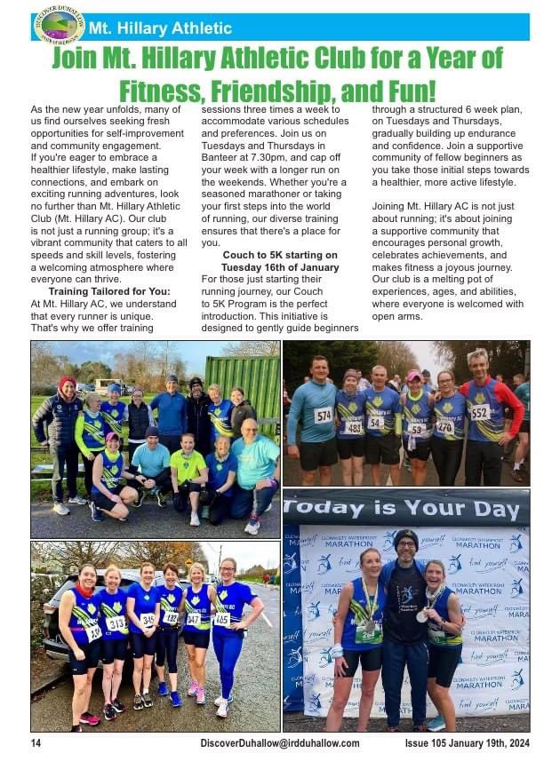 MtHillaryAC's tweet photo. Fitness, Friendship and Fun 🏃‍♂️❤️ 

Mt. Hillary AC is all that and more!

Click the link below to join our club or PM for more information📩
https://t.co/thnYKE31q8 

Thanks to Discover Duhallow Magazine for the lovely article. https://t.co/ZWaV8BeIlB