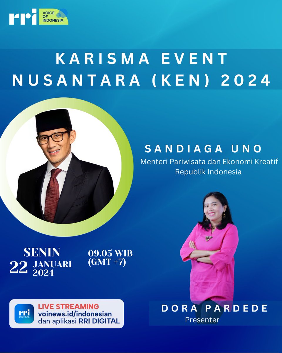 Karisma Event Nusantara 2024 siap hadirkan beragam event menarik #DiIndonesiaAja 

Nantikan informasi selengkapnya hanya di voinews.id / aplikasi RRI Digital. Event apa nih yang paling ditunggu?  

#voiceofindonesia 
#menparekraf #sandiagauno 
#karismaeventnusantara