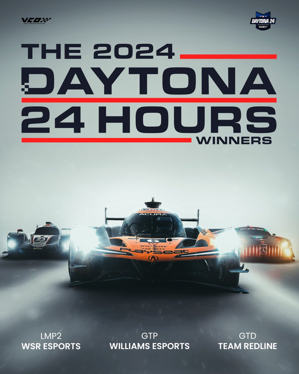 VCO 🕹🏎 (@vcoesports) on Twitter photo Winning the biggest virtual race on the planet is an extraordinary achievement 👏👏
Hats off to <a href="/WilliamsEsports/">Williams Sim Racing</a>, @WSR_ButtKicker and <a href="/TeamRedlineSim/">Team Redline</a> for taking home the trophies in the 2024 iRacing 24h Daytona powered by VCO!
#vcoesports #vcograndslam #iRacing Winning the biggest virtual race on the planet is an extraordinary achievement 👏👏
Hats off to <a href="/WilliamsEsports/">Williams Sim Racing</a>, @WSR_ButtKicker and <a href="/TeamRedlineSim/">Team Redline</a> for taking home the trophies in the 2024 iRacing 24h Daytona powered by VCO!
#vcoesports #vcograndslam #iRacing