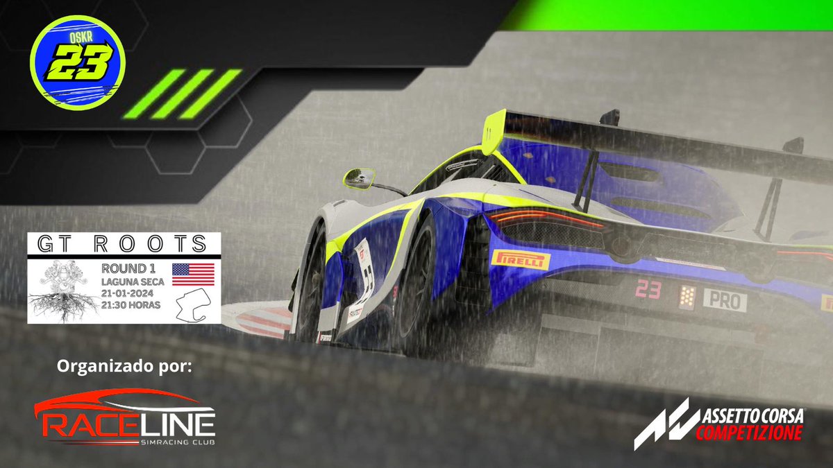 oskr_23_'s tweet photo. EMPEZAMOS LA TEMPORADA 2024!!!!!

Esta noche comienza el mundial de @ClubRaceline,con el campeonato  Gt Roots en ACC.

A partir de las 21:30.

Retrasmisión on board:
https://t.co/iwWCiIOFDf

Retrasmisión de la carrera:
https://t.co/Ryz2RUz12r
con @More_Cilla en cabina. https://t.co/MewCrl6CtZ