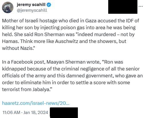 <a href="/Israel/">Israel ישראל</a> <a href="/Tesla/">Tesla</a> .@idf killed an Israeli hostage by gas!!!
What is the difference between now between Israel and Nazi-Germany?
#IsraeliNewNazism