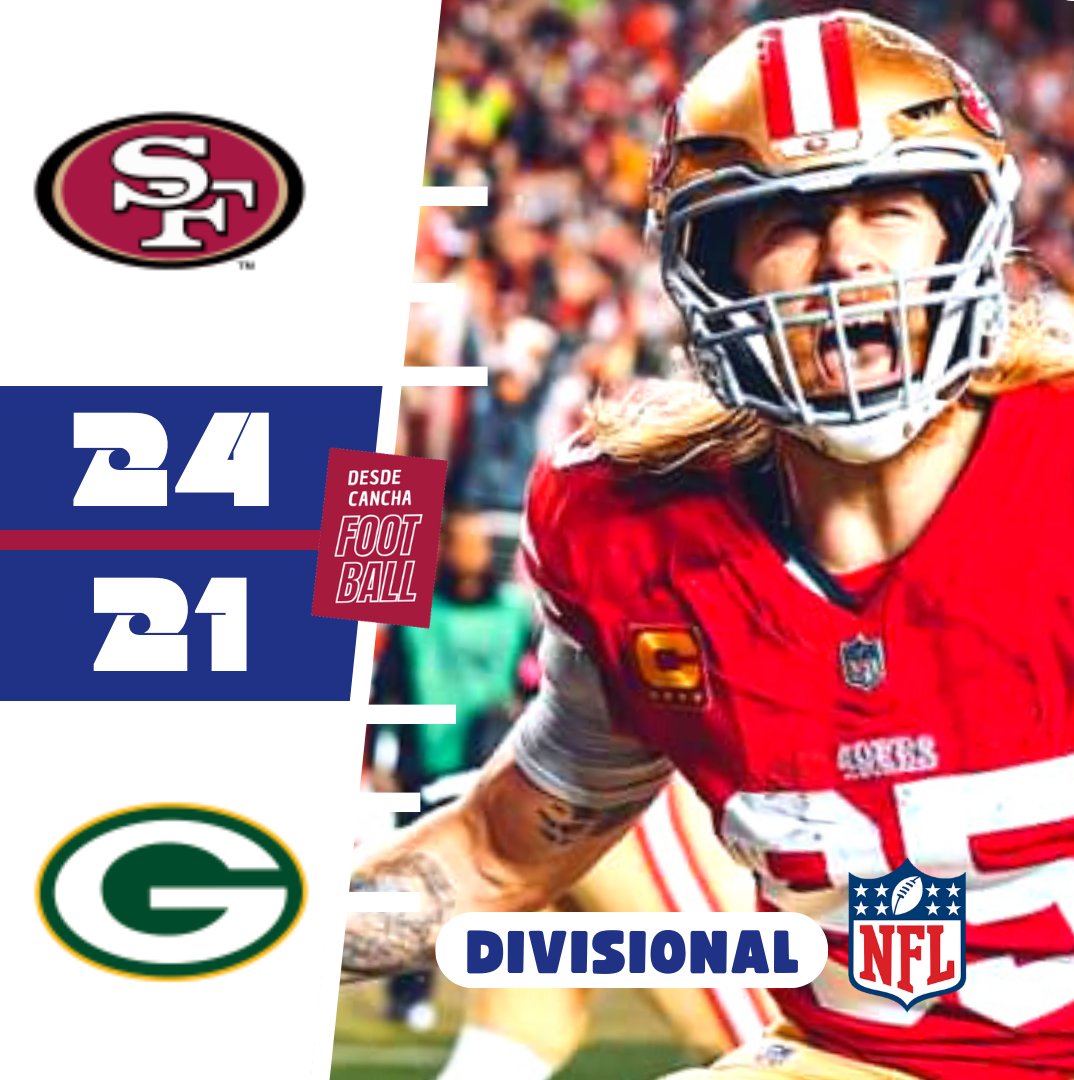 descancha's tweet photo. #Playoffs | 🏈 En los Juegos Divisionales 2023/24 en la NFL, los San Francisco 49ers de la mano de su quarterback Brock Purdy, obtienen una apretada victoria como local sobre los Packers, ganándose el boleto al juego de campeonato.
 
#NFL #JuegoDivisional https://t.co/oZ0vPEgEyg